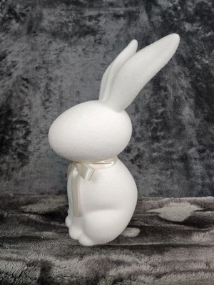 Bunny Rabbit Figurine Flocked White Faux Grass Styrofoam Large Spring Decoration