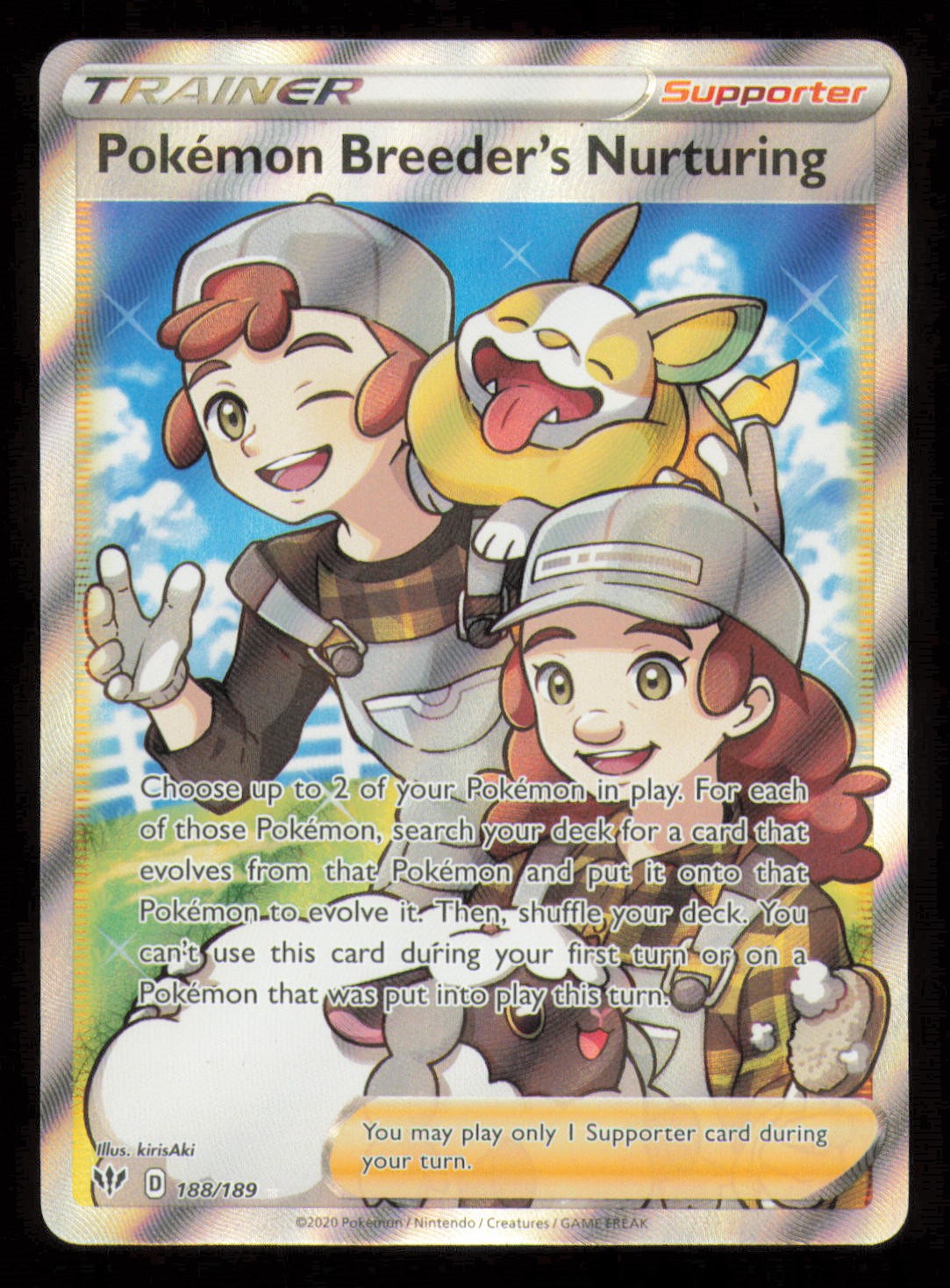 Pokemon Breeder's Nurturing 188/189 Ultra Rare Darkness Ablaze Pokemon Near Mint