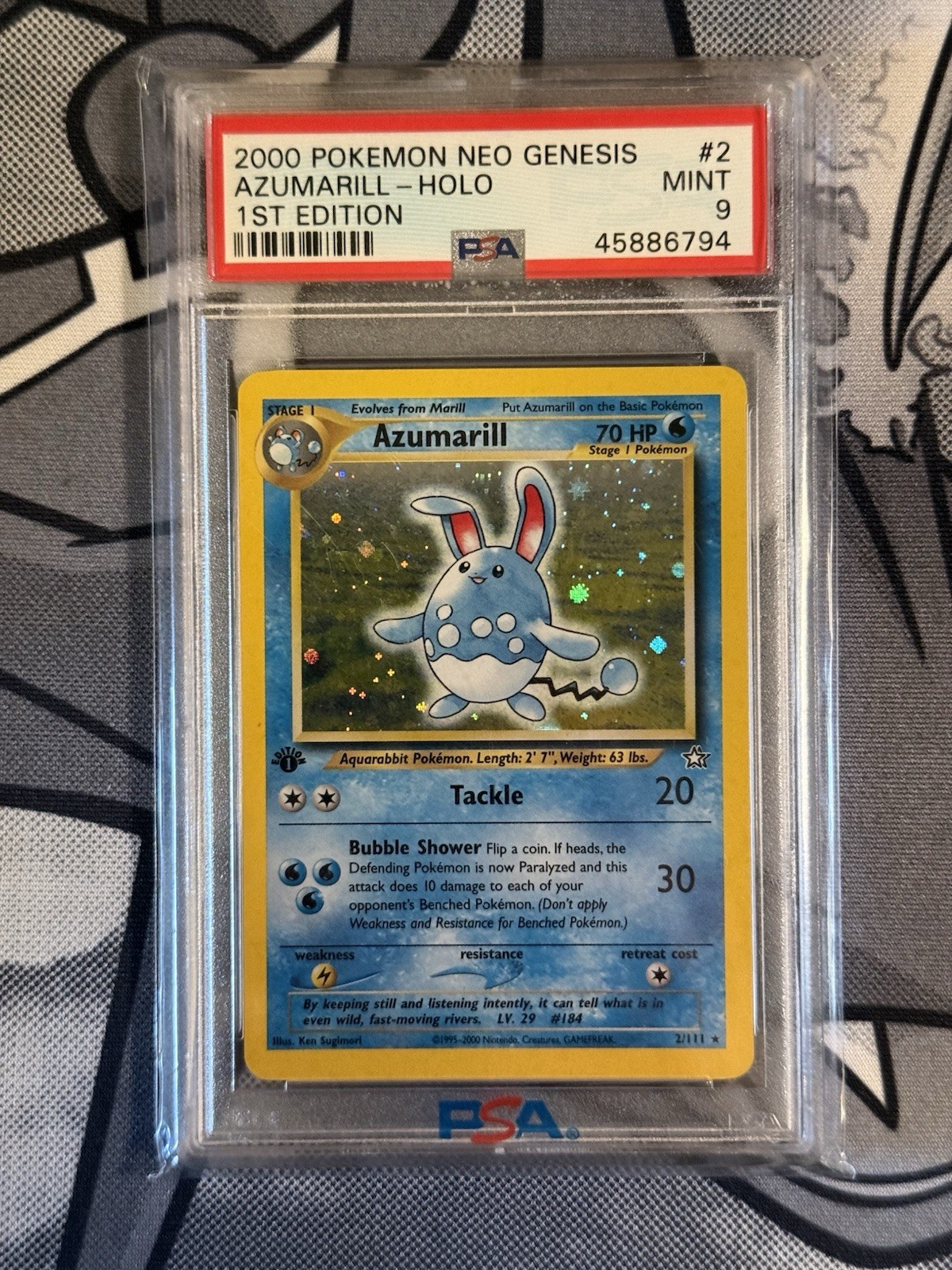 2000 POKEMON NEO GENESIS 1ST EDITION #2 AZUMARILL-HOLO 1ST EDITION - PSA 9