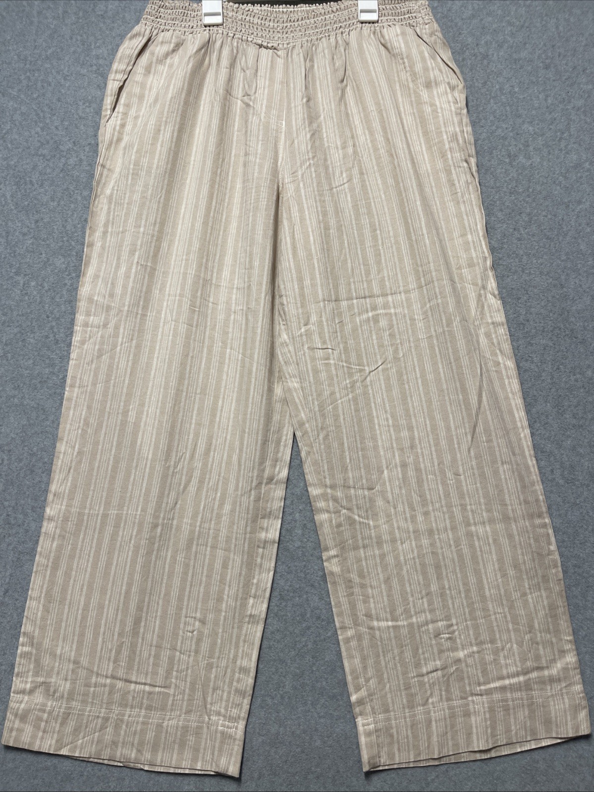 Land ‘n Sea Linen Rayon Blend Wide Leg Pants Sz XL Comfort Stretch Waist Striped
