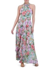 Eliza J Floral-Print Ruffled Halter Maxi Dress Size 8 NWOT