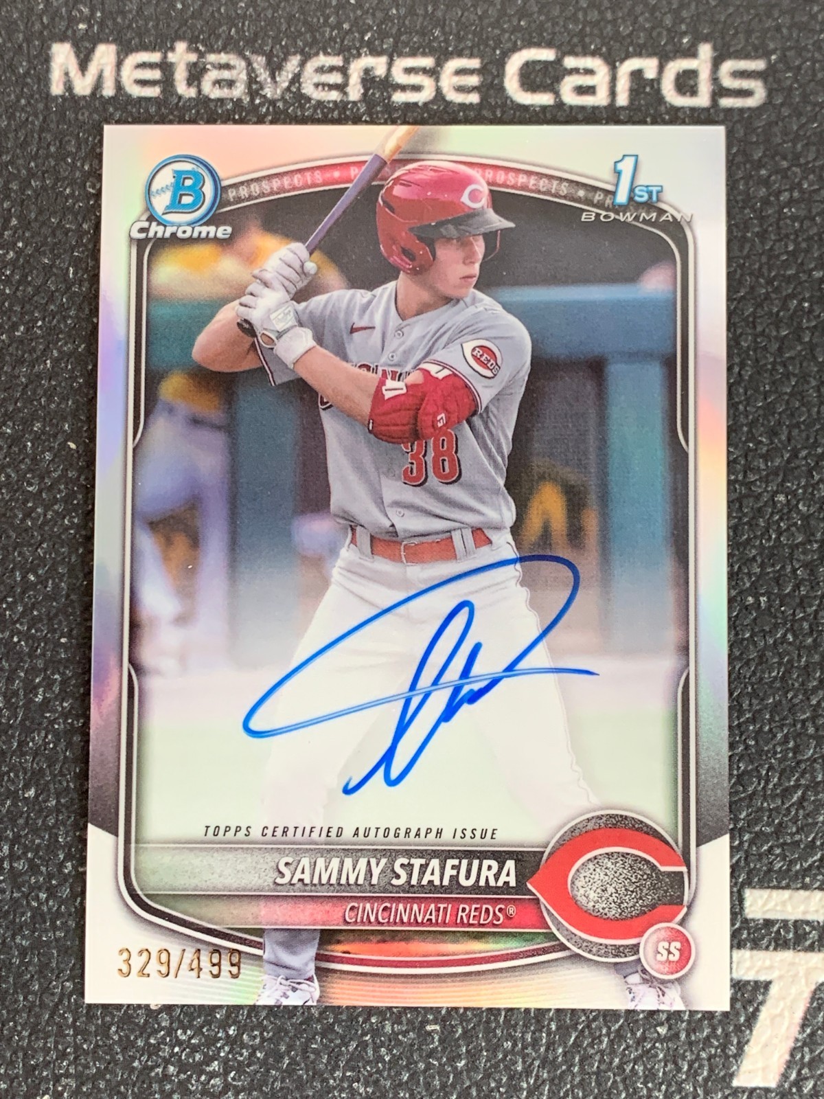 2025 Bowman Chrome 1st Prospect Autograph Refractor Sammy Stafura 329/499 Reds