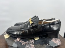 Vintage Gucci Black Leather Horsebit Loafers GG Made in Italy Sz 44 1/2M EUC COA