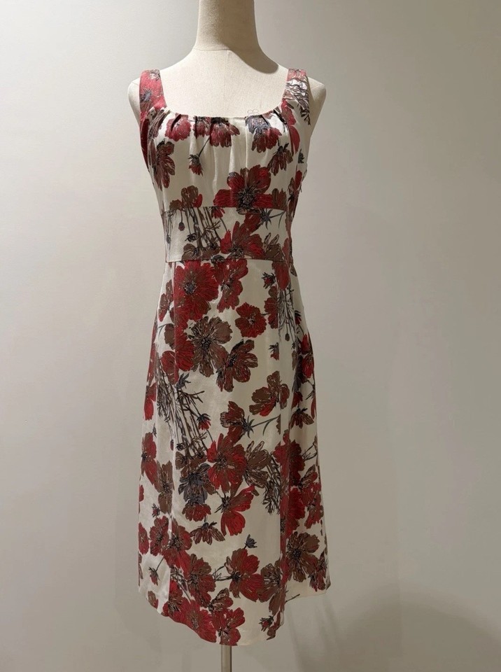 Rockmans ~ Cream Floral Print Fit and Flare Dress with Square Neck ~ Sz 12
