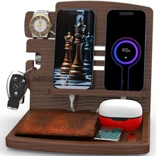 Wood Phone Docking Station Nightstand Organizer for Men - Home Accessories fo...