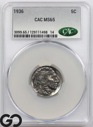 1936 Buffalo Nickel CAC MS 65 ** Premium Quality Blast White Blazer!!