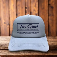 Two Guys Discount Department Stores Mens Trucker Hat Grey Defunct Retail Logo