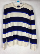 NWT Polo Ralph Lauren Youth Striped Crewneck Sweater Black White Blue XL 18/20