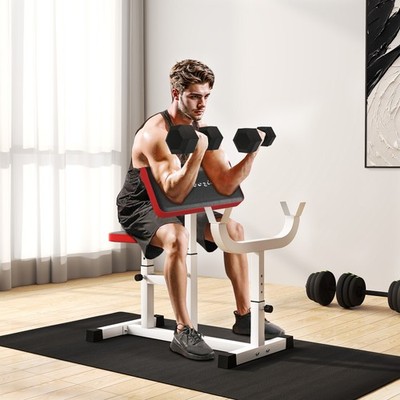Preacher Curl Bench, Adjustable Preacher Bench for Home Gym, White