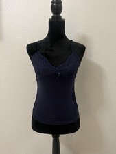 Dark Blue Lace Cami Tank Top with Adjustable Straps for Women