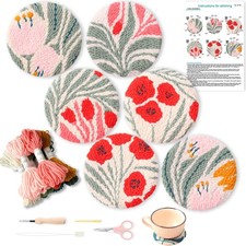 Punch Needle Kits 6pcs for Coaster, Embroidery Hoop, Essential Punch Needle S...