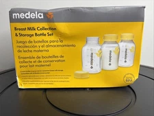 MEDELA BREAST MILK COLLECTION & STORAGE BOTTLE SET 6 5 OZ. & LIDS #87095 NEW NIB