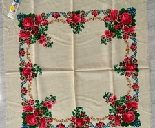 White wool shawl with flowers, Vintage traditional scarf, Ethnic Ukrainian shawl