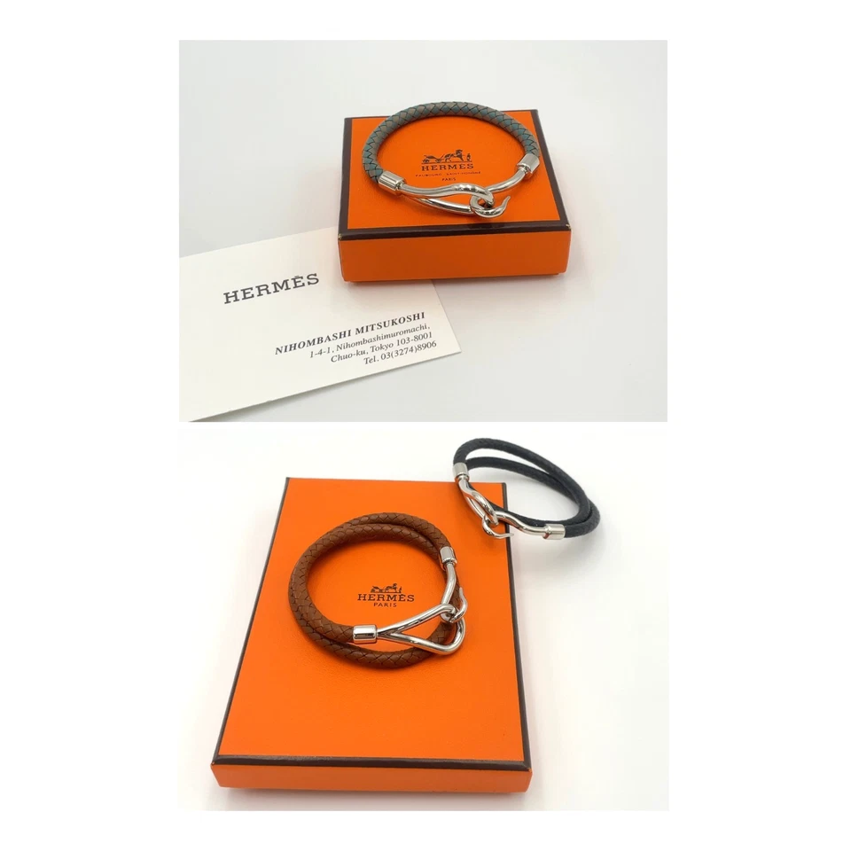 Auténtico Brazalete Hermes Doble Jumbo/Jumbo SV Cuero Marrón/Negro/Gris C/B BA100503 Foto 2 de 4