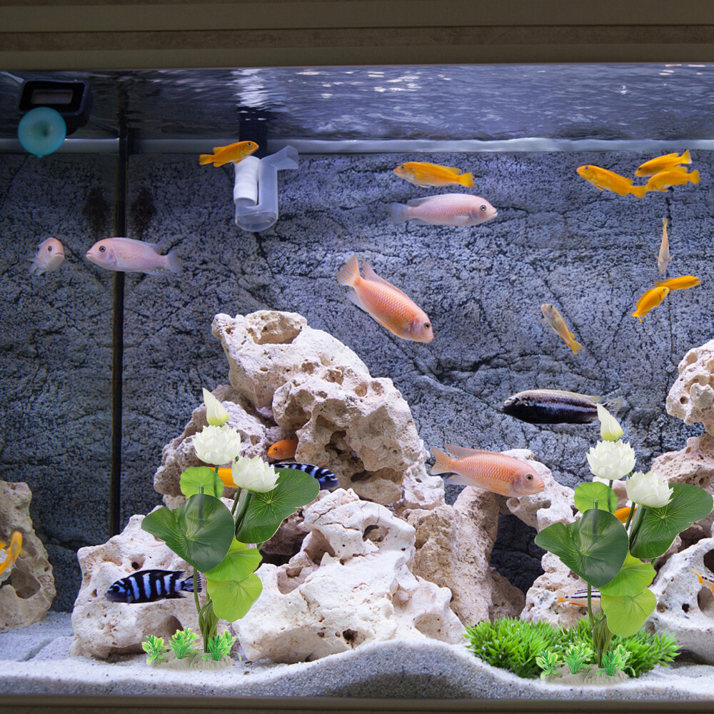 Aquarium Deko Lotusblumen Seerose Fischversteck Kunststoffpflanze Haushalt eBay