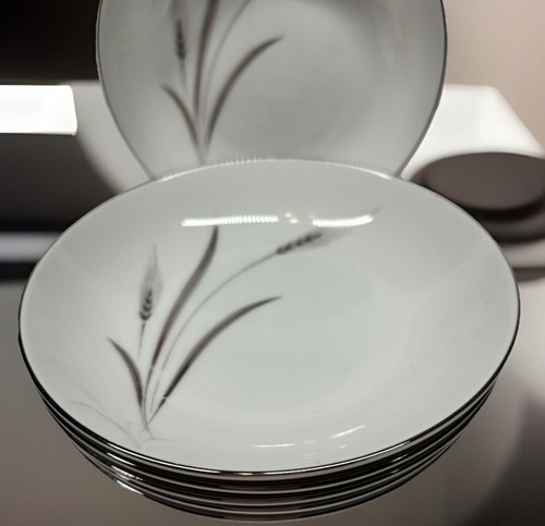 6 Vintage Mikasa SEPTEMBER SONG Fruit Sauce Bowls 5 7/8" Silver Trim Wheat Stalk - Picture 3 of 5