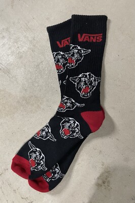 Vans Crew Socks - Wild Cat Puma Panther - Black & Red Size Large