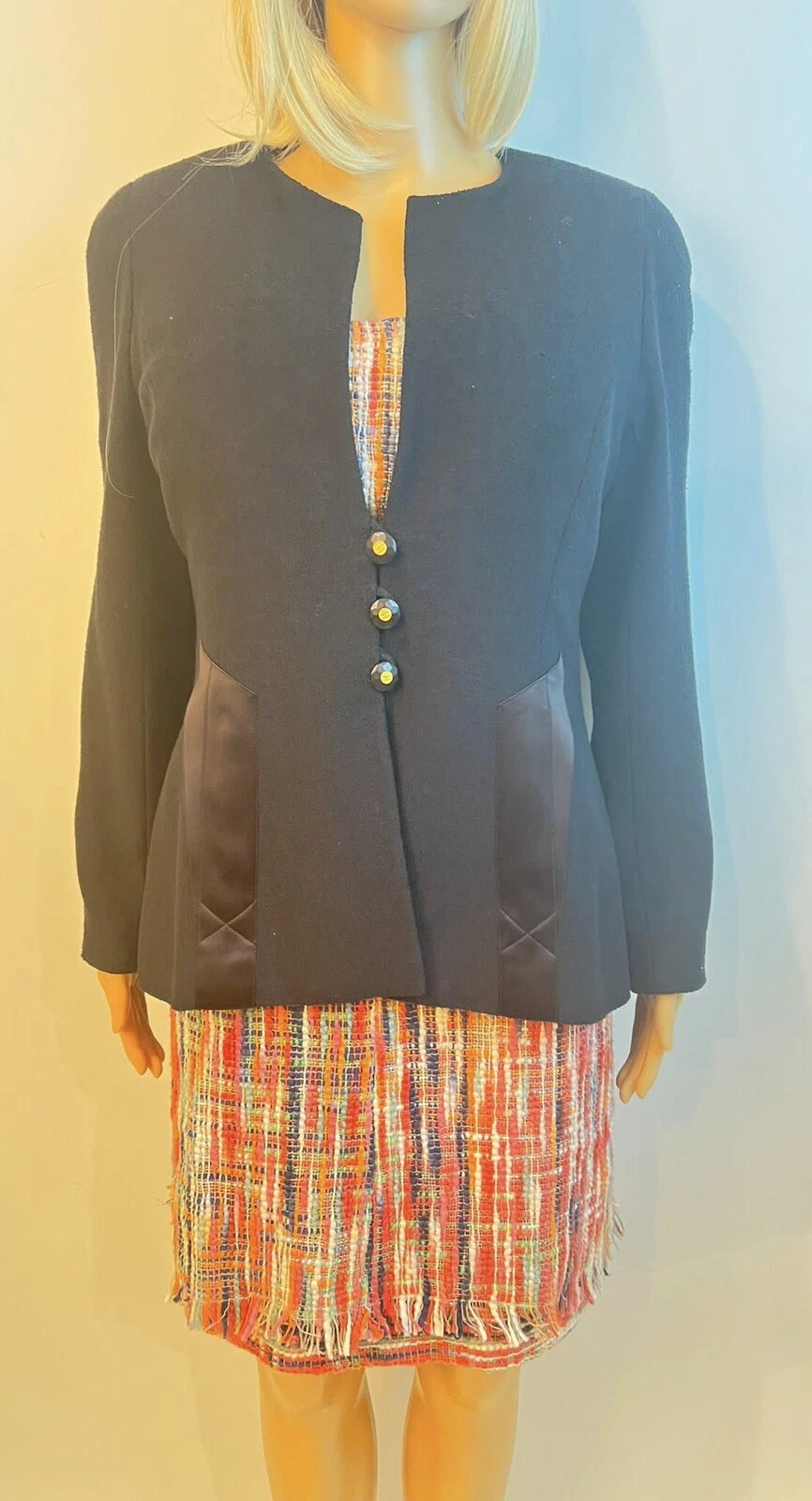 Rara Vintage Chanel 94P 1994 Spring Runway Giacca Nera Blazer FR 42 US 6 8
