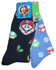 NEW MENS "SUPER MARIO VIDEO GAMER 2 PAIR CHRISTMAS HOLIDAY CREW SOCKS"