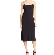 Theory Telson Rosina Crepe Black Midi Slip Dress with Thin Straps Size 6