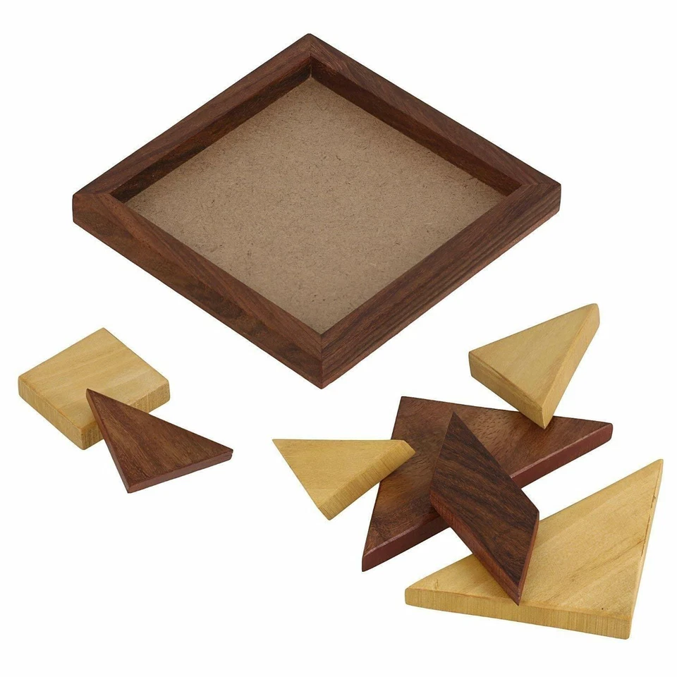 Handmade Wood Tangram Puzzle 7-Piece Jigsaw Pedagogical Board Brain Teaser game - Image 4 of 4