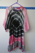 Ocean Pool Cover-up Dress Tie Dye Pink White Black Embroidered Size sm