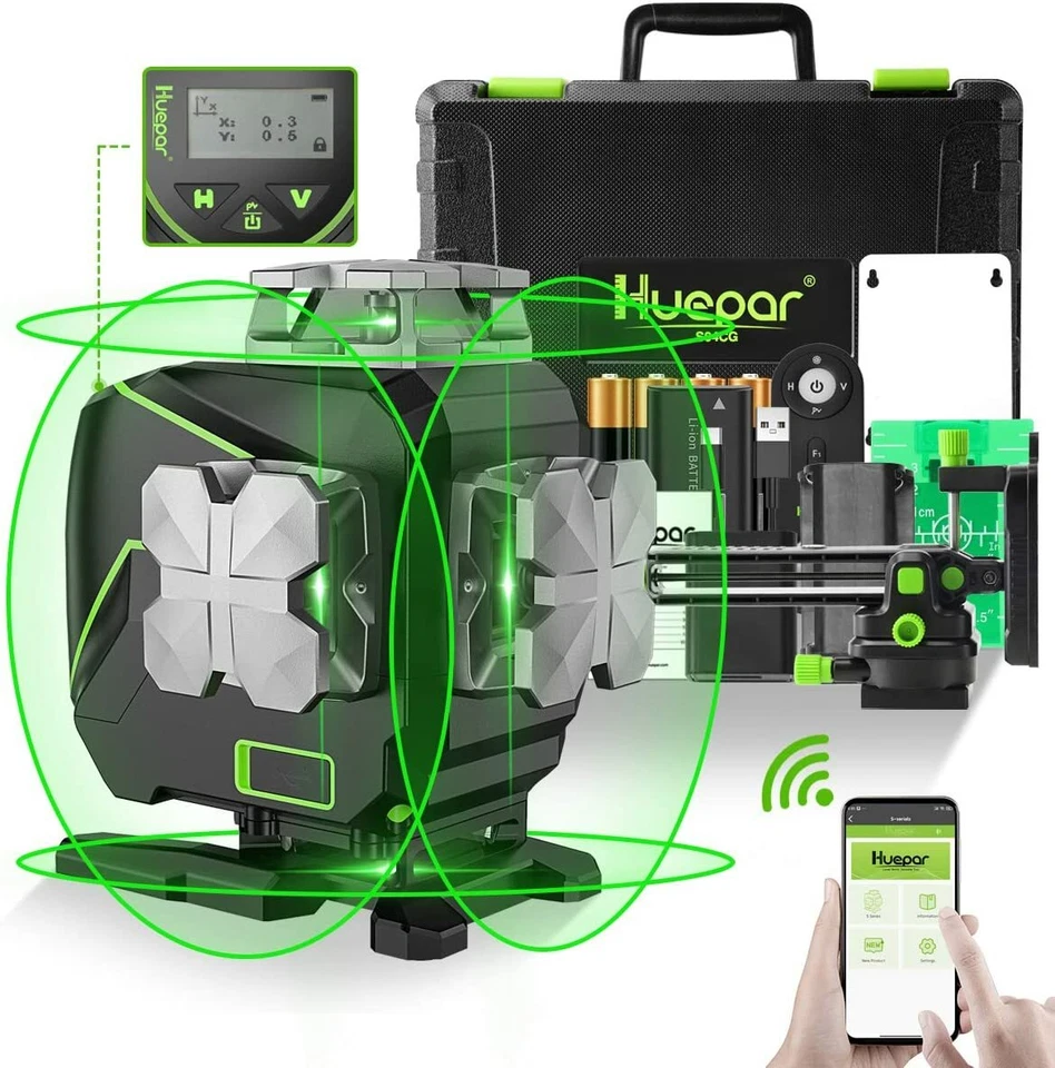 4D Self-Leveling Laser Level Cross Line Laser with LCD Screen Remote Control - Image 1 of 4
