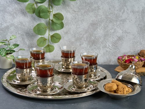 Copper Tea Serving Set, Turkish Tea Set, Copper Tea Cups,, Tea Glasses Tray - 第 2/5 張圖片