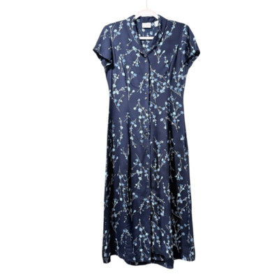 LOFT Ann Taylor Blue Floral Print Drop Sleeve V-Neck Dress Bottom Down Rayon