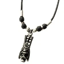 Hawaiian Pewter Metal Long Life Tiki Necklace - Beach Luau Surfer Jewelry