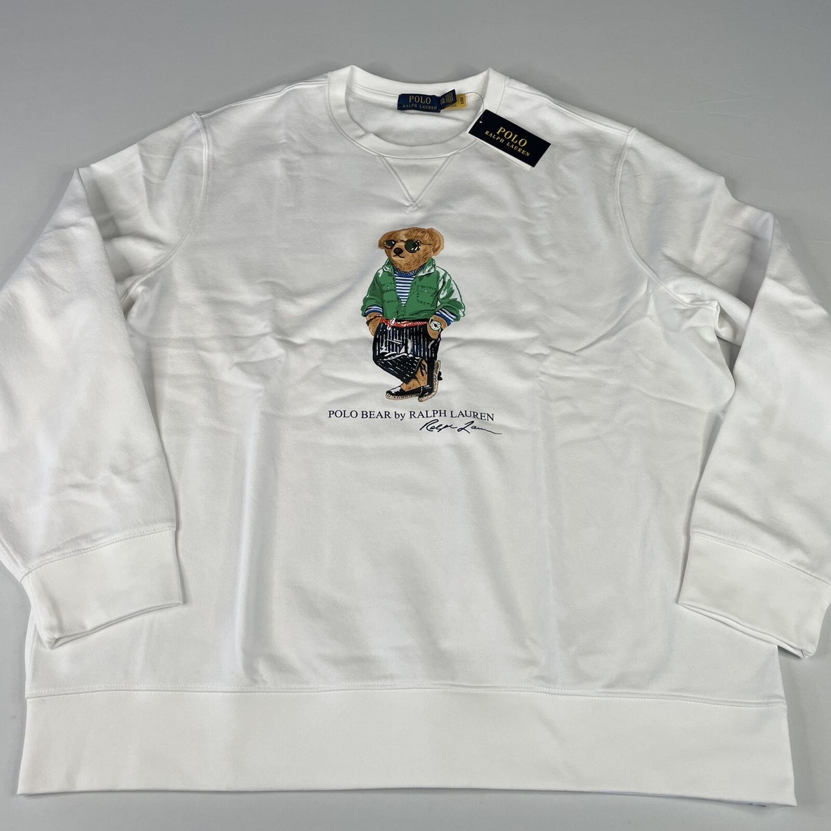 Polo Ralph Lauren Classics Green Jacket Bear Crew Neck White