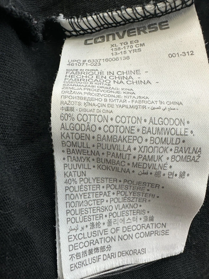 Converse Girls Big Logo Black Cap Sleeve Shirt Size XL (13-15 Yr)  - Image 4 of 4