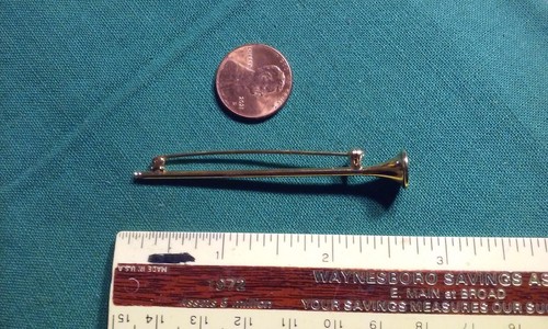 Musical Horn or Bugle Figural Brooch Pin Gold-Tone Brass Metal 2.5" Inches Long - Picture 2 of 4