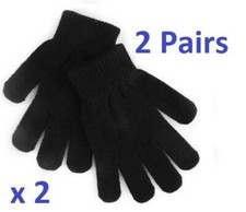 2 Pairs Black Magic Gloves Kids Boys Girls Children Winter Warm Stretchy fit