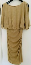 Golden metallic threads DRESS stretchy Lined 12 UK ideal for Xmas