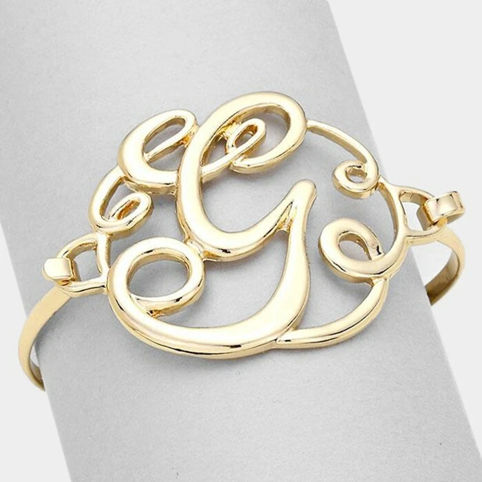 Initial Bracelet Monogram Bracelet GOLD Letter G Script Alphabet