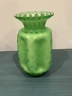 Rare Fenton Apple Green Overlay Glass Bubble Optic Pinch Vase 8"