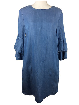 Beach Lunch Lounge Women's Size Small Denim Shift Dress Bell Ruffle Sleeve  | eBay