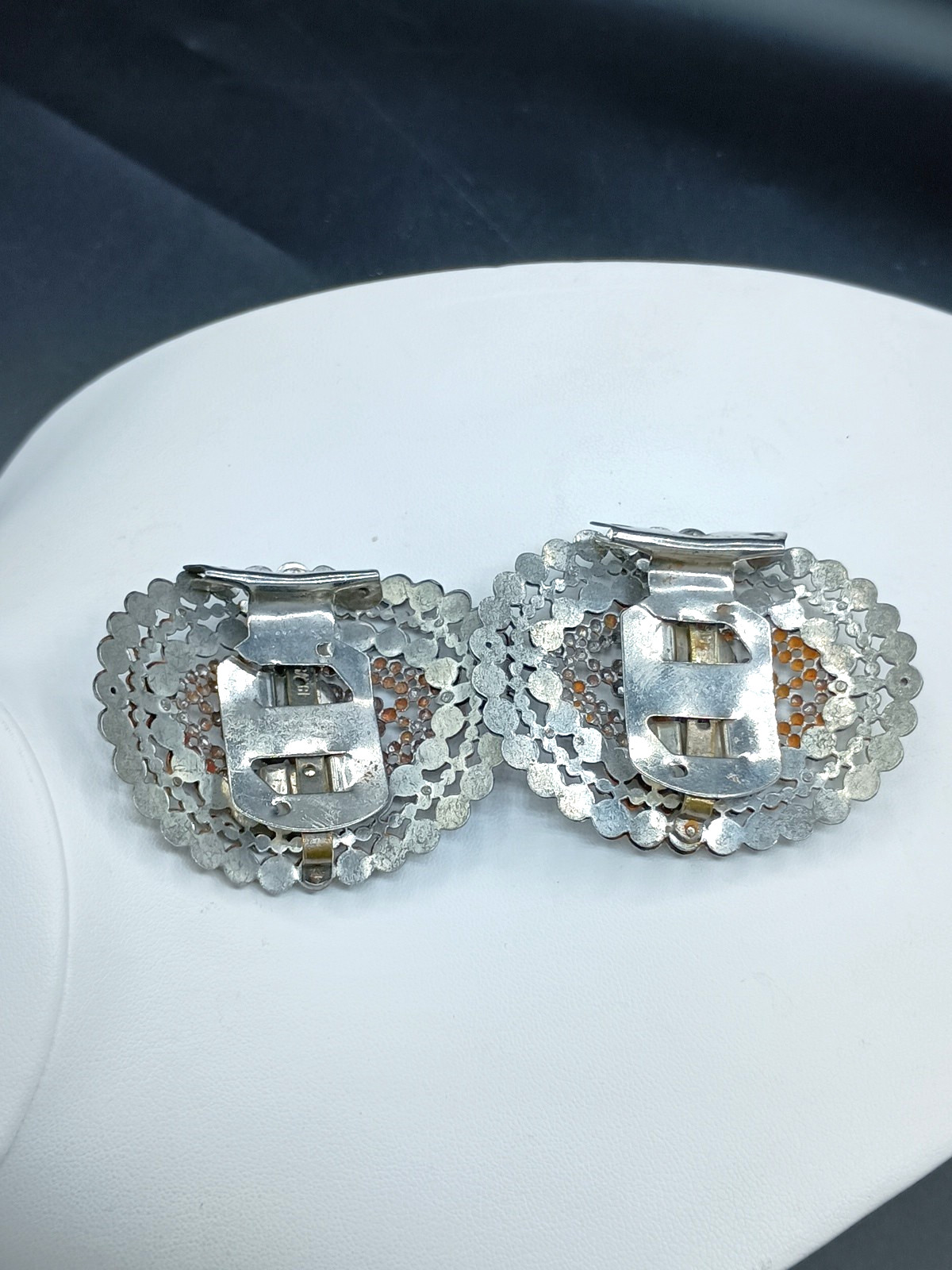 Antique Victorian Shoe Buckle Clip Pair Signed Made In France Cut Steel Faceted