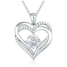 2Ct Round Cut Lab Created Diamond Heart Pendant Necklace 14K White Gold Plated
