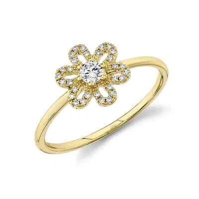 Sage Designs L.A. Damen Cocktail Ring 14K Gelbgold Blume 0.18ct Diamant Rund - Bild 1 von 2