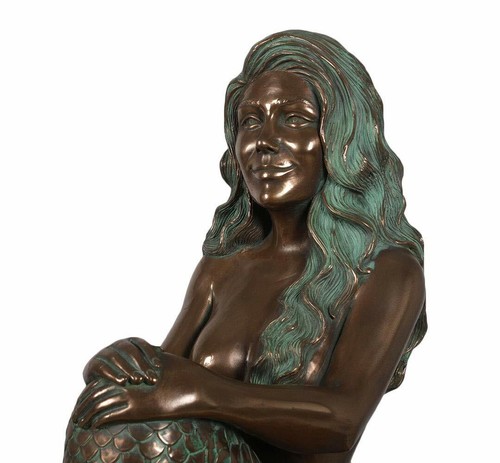 Moana Bayside Mermaid Sitting Sea Goddess Nautical Ocean Home Decor Verde Bronze - Picture 2 of 4
