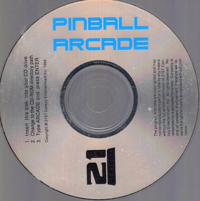 Rare Vintage Pinball Arcade Cd-rom Game 21st Century Entertainment 1994 Win-95