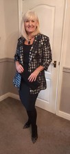 New Frank Lyman Sizes 10 And 12 Black & Silver Dogtooth Print Asymmetric Jacket