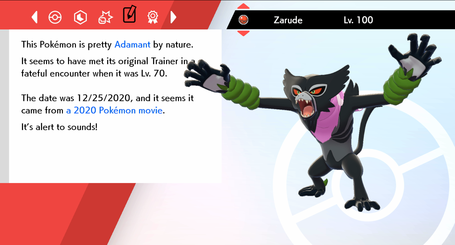 ✨ ZARUDE DADA SCARF ✨ 6IV COCO MOVIE EVENT ✨ NON Shiny ✨ Pokemon Sword  Shield