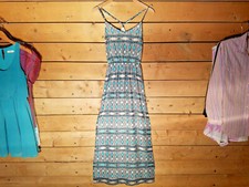 Forever 21 Contemporary Southwestern Teal White Maxi Dress Full Length Sz Small