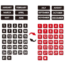 Double-Sided Magnetic Numbers and Months size 0.55"x0.55", Black-red
