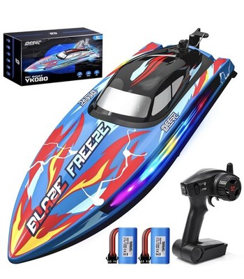 DEERC schnelles RC Boot für Pool und See mit LED Licht 20+MPH 40 Minuten selbstaufrichtend