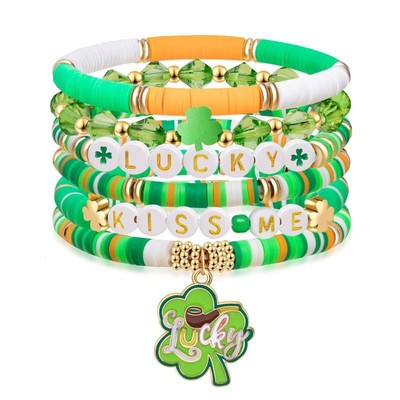 St. Patrick's Day Lucky Kiss Me Armband - irisches Kleeblatt Perlen Geschenk für Frauen
