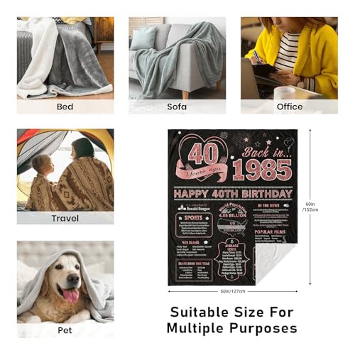 40th Birthday Gifts for Women Blanket 60"X 50", 40 Year Old Birthday Gifts for - Picture 8 of 8